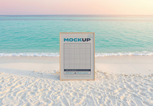 Vertical Frame Poster Mockup on the Beach