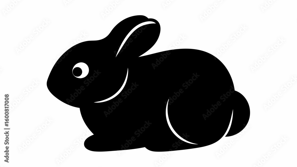 Poster simple black silhouette of a rabbit with long ears and a small tail sitting on a white background de