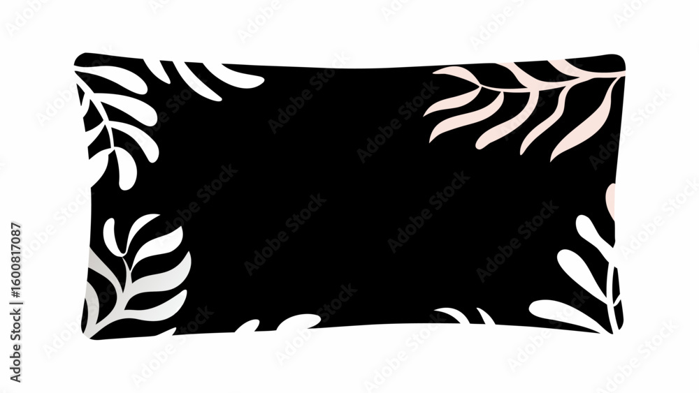 Poster black background with white leaf patterns framing the edges creating a decorative rectangular shape 