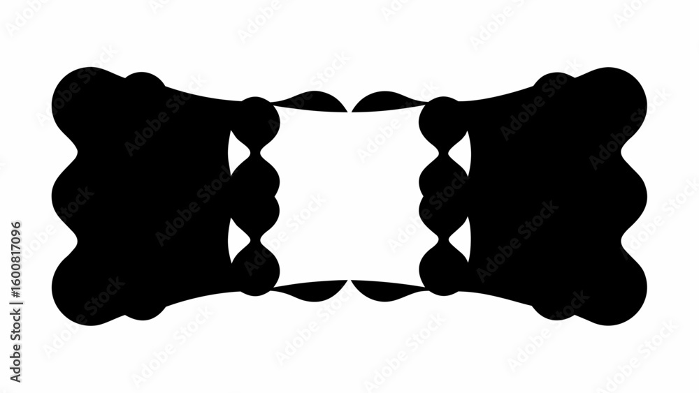 Poster abstract symmetrical design featuring black shapes with rounded edges and a central white space area