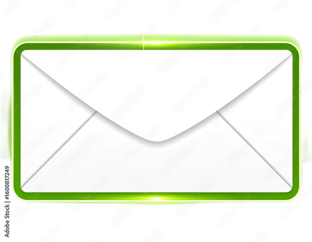 Poster white envelope with green border on transparent background for communication and business concept