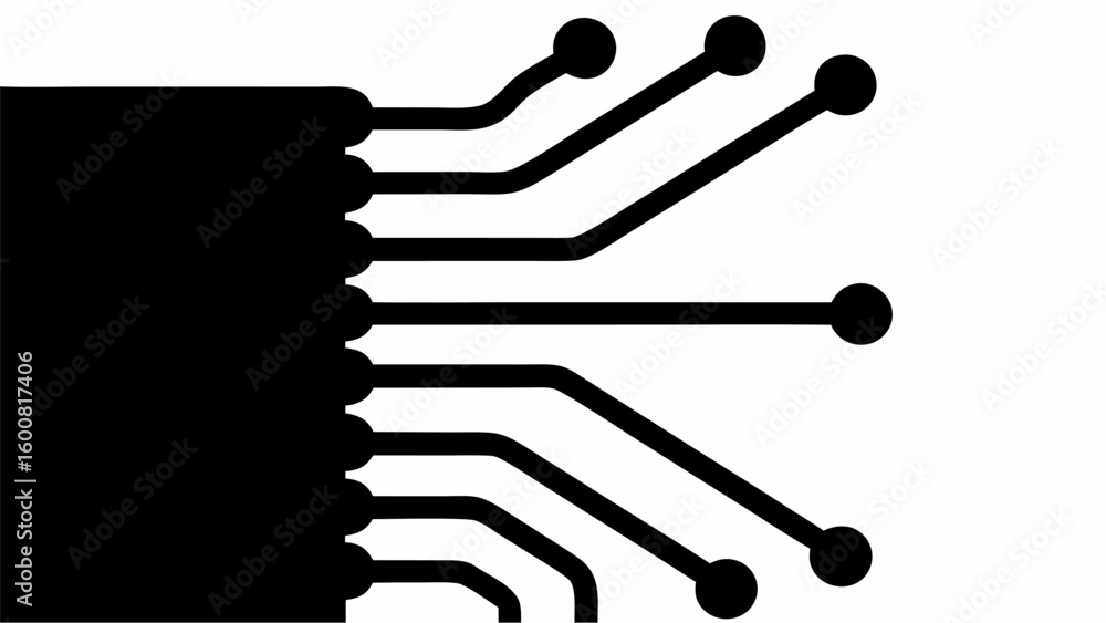 Aufkleber illustration of a black circuit board with multiple connections and circular endpoints on a white ba
