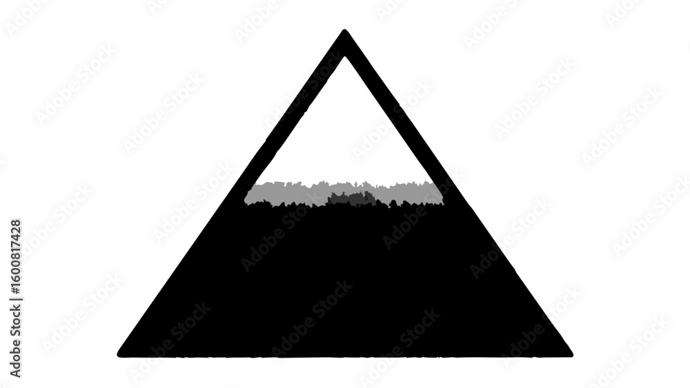Poster black triangle with a gray textured fill at the top against a white background in a simple illustrat