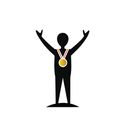 Man with Medal Icon – Winner or Success Concept in Silhouette

