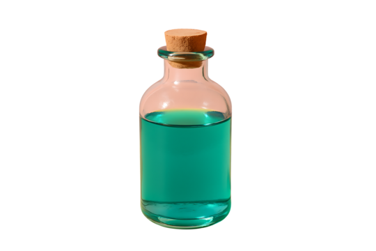 Magic mana or health potion in a glass bottle isolated on transparent background