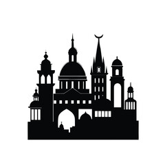 Obraz premium Silhouette of Classic European Cathedral – Religious Building Vector