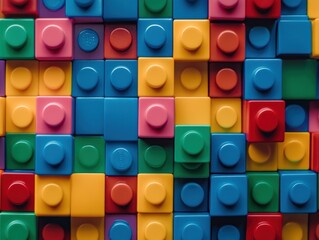 Colorful plastic building blocks in a repeating pattern