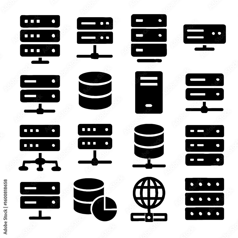 Poster a collection of servers and data storage icons a diverse set of server icons illustrating data cente