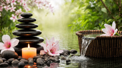 spa still life with candles and orchid