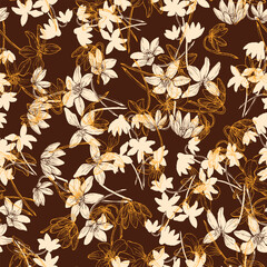 Floral Illustration on Brown Artistic Botanical Arrangement