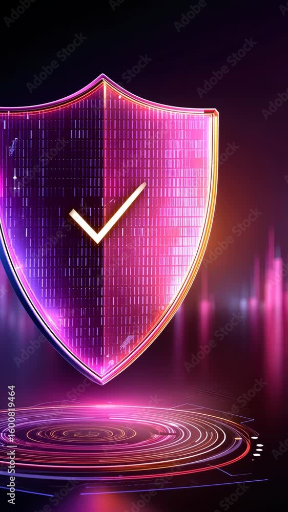 Poster modern digital security shield symbolizes protection and trust in technology and innovation within a