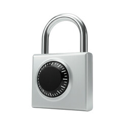 Silver combination padlock isolated on transparent background