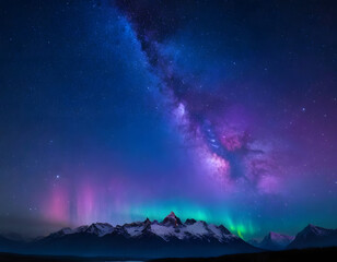 Beautiful fantasy starry night sky, blue and purple colorful, galaxy and aurora 4k wallpaper, magic night