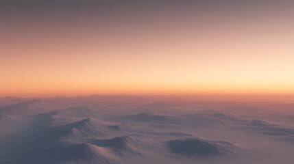 Serene landscape of misty mountains at dawn with soft light and gentle gradient sky
