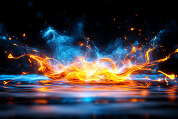 Symmetrical burst of glowing liquid light radiating in mesmerizing shockwaves with dynamic ripples and luminous energy flow