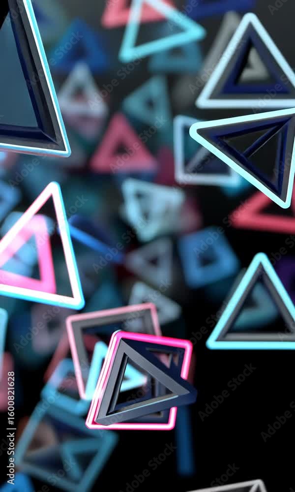 Poster colorful glowing neon triangles create dynamic abstract background, showcasing vibrant geometric sha