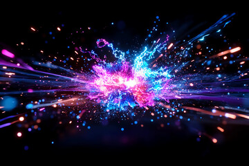 Smash Explosion of Neon Sparks Capturing the Intense Energy and Impact of a Powerful Badminton Smash in Abstract Motion Art