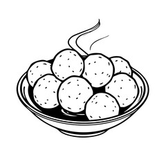 Plate Of Steaming Round Dumplings With Speckles Black And White Graphic Rendering