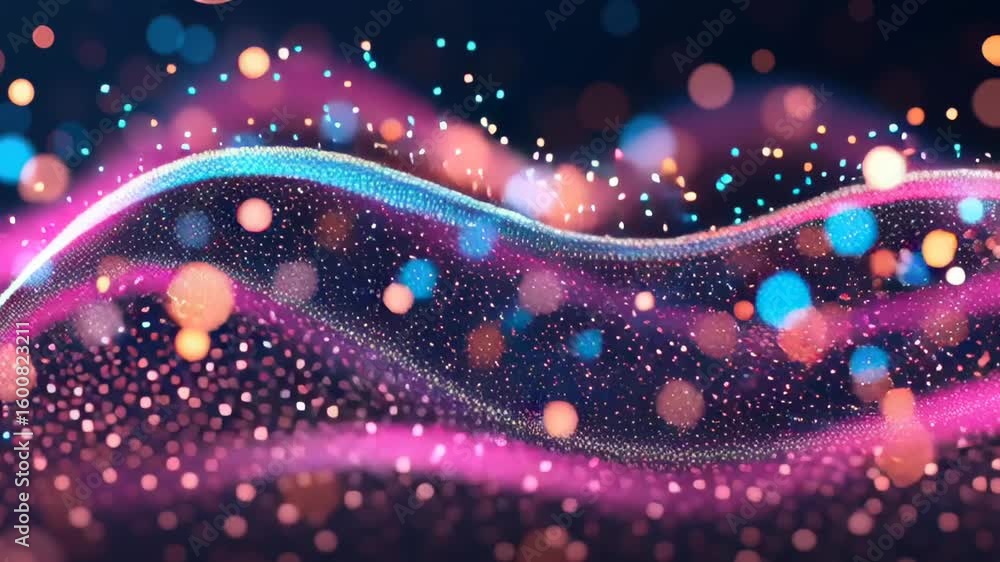 Poster experience the captivating motion of colorful waves shimmering in bright lights, creating an enchant