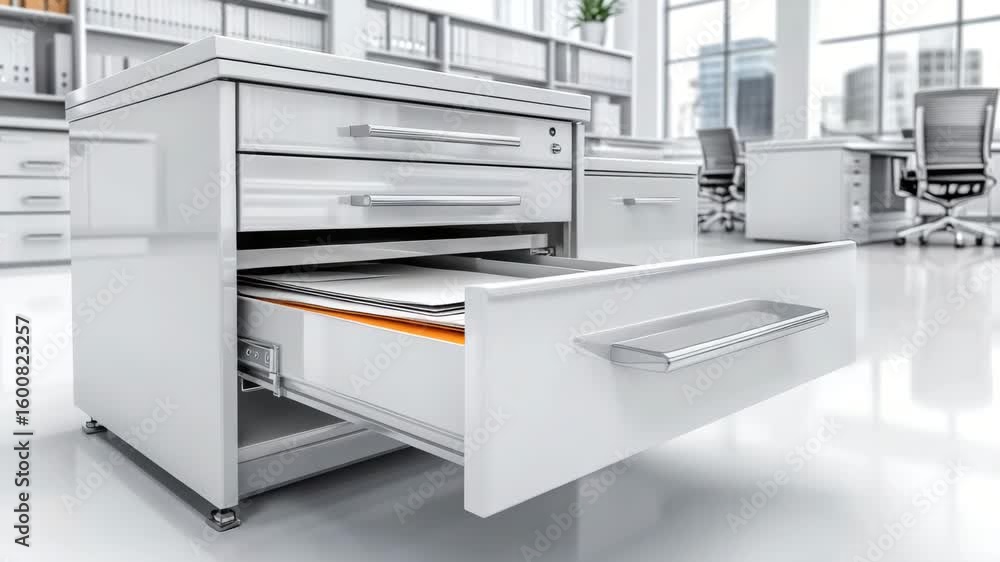 Aufkleber modern office drawer with files open in sleek workspace setting under natural light