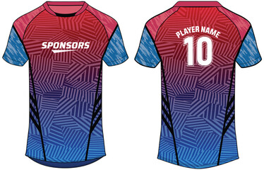 Sports jersey t shirt design concept vector template, Abstract polygon pattern Raglan Round neck tees football jersey concept with front and back view for Cricket, soccer, Volleyball, Rugby uniform