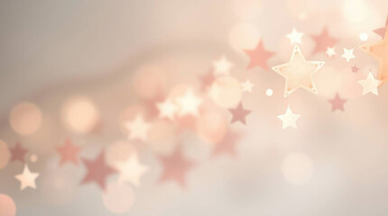 delicate Christmas background with pastel star garland and soft bokeh lights