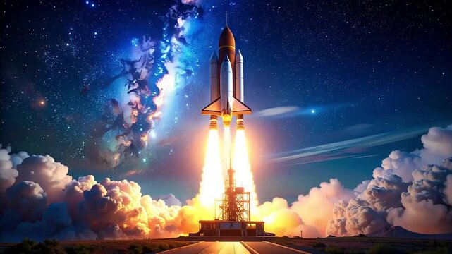 Rocket launch into vivid night sky