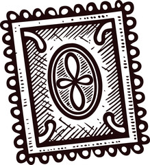 Obraz premium Hand drawn decorative postage stamp icon with ornate border and vintage engraving lines