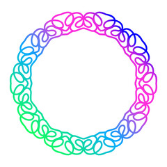 Bright Gradient Colored Mandala Abstract Lace Art. Neon Frame Border Isolated on Background, Retro Birthday Party Greeting card Invitation Design Element Symbol