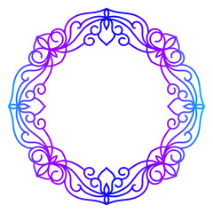 Bright Gradient Colored Mandala Abstract Lace Art. Neon Frame Border Isolated on Background, Retro Birthday Party Greeting card Invitation Design Element Symbol