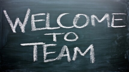 Obraz premium Team Welcome Message on Chalkboard in Office Setting - Inspirational Corporate Environment