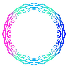 Bright Gradient Colored Mandala Abstract Lace Art. Neon Frame Border Isolated on Background, Retro Birthday Party Greeting card Invitation Design Element Symbol