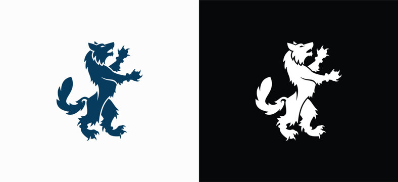 Heraldic wolf vector design illustration with a classic concept. Heraldic wild animal symbol.