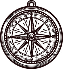 Vintage engraved compass rose illustration with ornate directional points and detailed markings