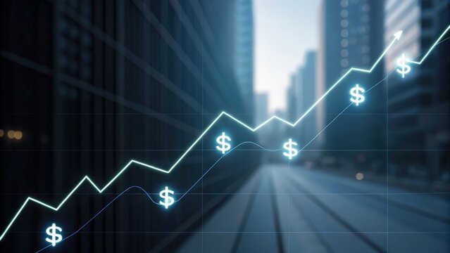Currency icons racing along glowing trend lines — speed of forex trading