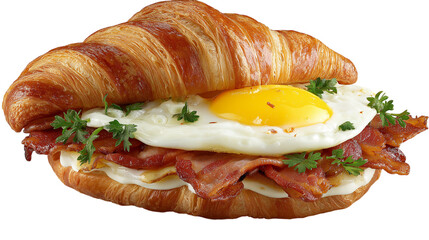 Croissant Sandwich with Egg and Bacon Breakfast Meal