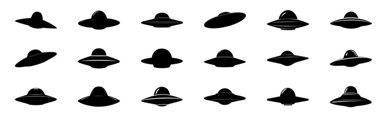 Silhouette of fleet of unidentified flying objects (UFOs) 
