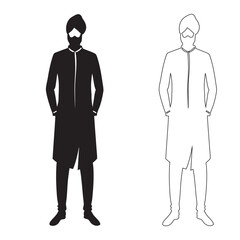 Modern sikh man silhouette with a turban and traditional attire