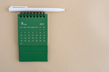 Hello August, August 2025 desk calendar for planning.