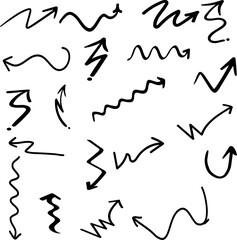 Wavy and Zigzag Hand Drawn Arrows Set – Sketch Style Curly Vector Arrows Collection

