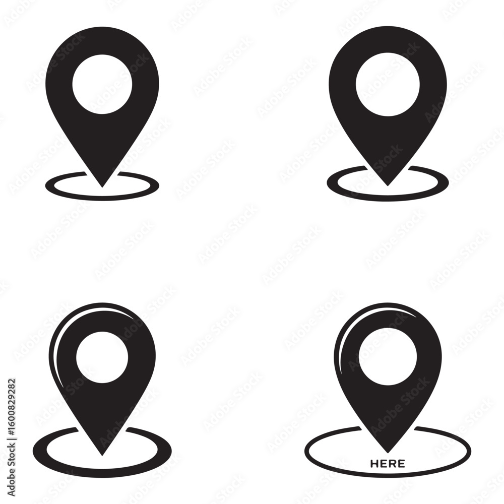 Poster black map location pin icons with circles marker navigation
