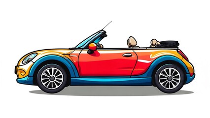 Colorful Cartoon Convertible Car Illustration on White Background