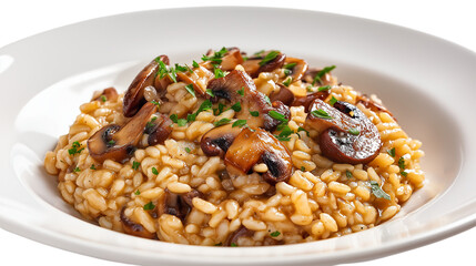 Delicious Mushroom Risotto on a White Plate Close Up