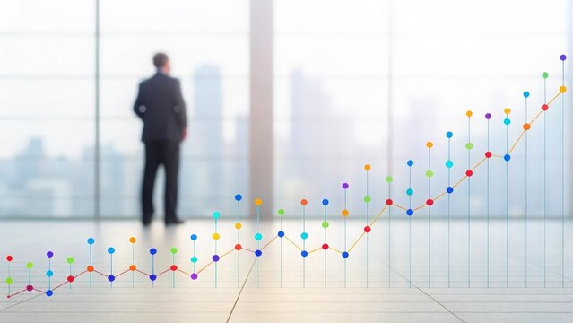 Colorful scatter plot exploding into trend direction &mdash; unpredictable data shift

