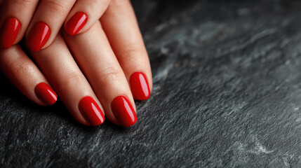 Classic Red Manicure on Dark Textured Background