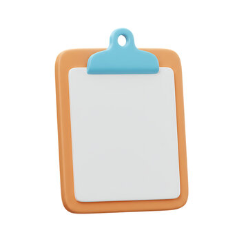 3d rendered clipboard with blank white paper isolated on transparent background