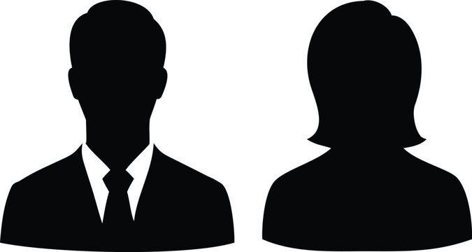 Male and Female Silhouette Avatars User Icons in Black and White on White Background