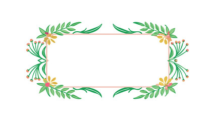 Obraz premium Rectangular floral frame with green leaves and orange flowers
