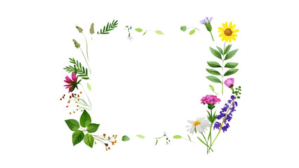 Fototapeta premium Meadow flower frame with mixed colorful blossoms