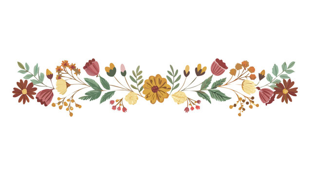 Autumn floral divider with dried leaves and berries